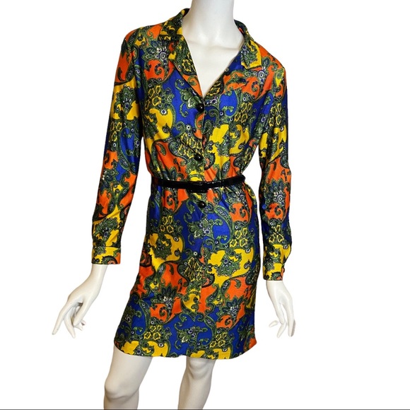 Vintage 70s Mod Floral Paisley Midi Dress - Picture 3 of 14